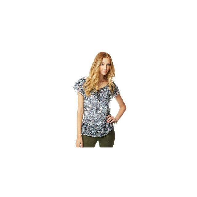 Aeropostale Blouse en Chiffon Floral pour Poupée Bébé, Bleu, Juniors, Petit