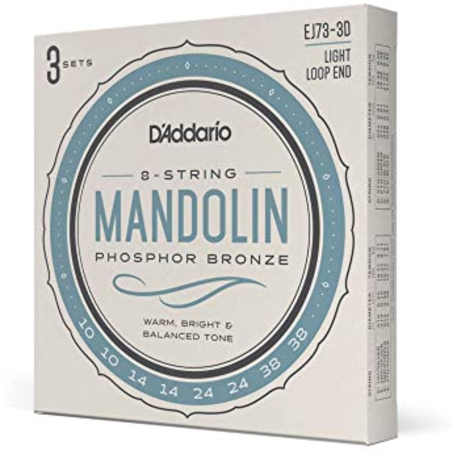 D'Addario EJ73 Mandolin Strings, Phosphor Bronze Light 10-38, 3 Sets EJ73-3D