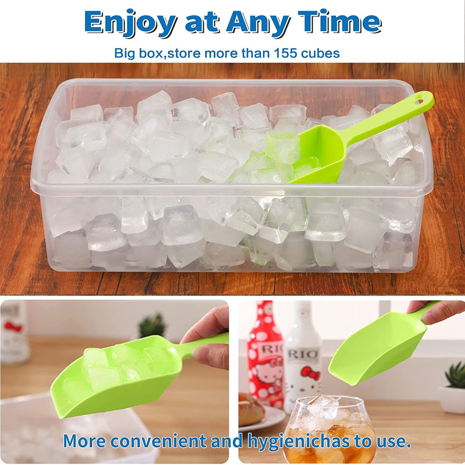 Ice Cube Trays with Lid and Bin for Freezer, Easy Release 55 Mini Nugget Ice Tray 2 Pack, Making 110Pcs Perfect Small Cubes, with Storage Container, Scoop, Flexible Durable, BPA Free.
