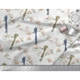 thumbnail image 2 of Soimoi White Heavy Satin Fabric Floral & Paradise Whydah Bird Printed Fabric 1 Yard 56 Inch Wide, 2 of 3
