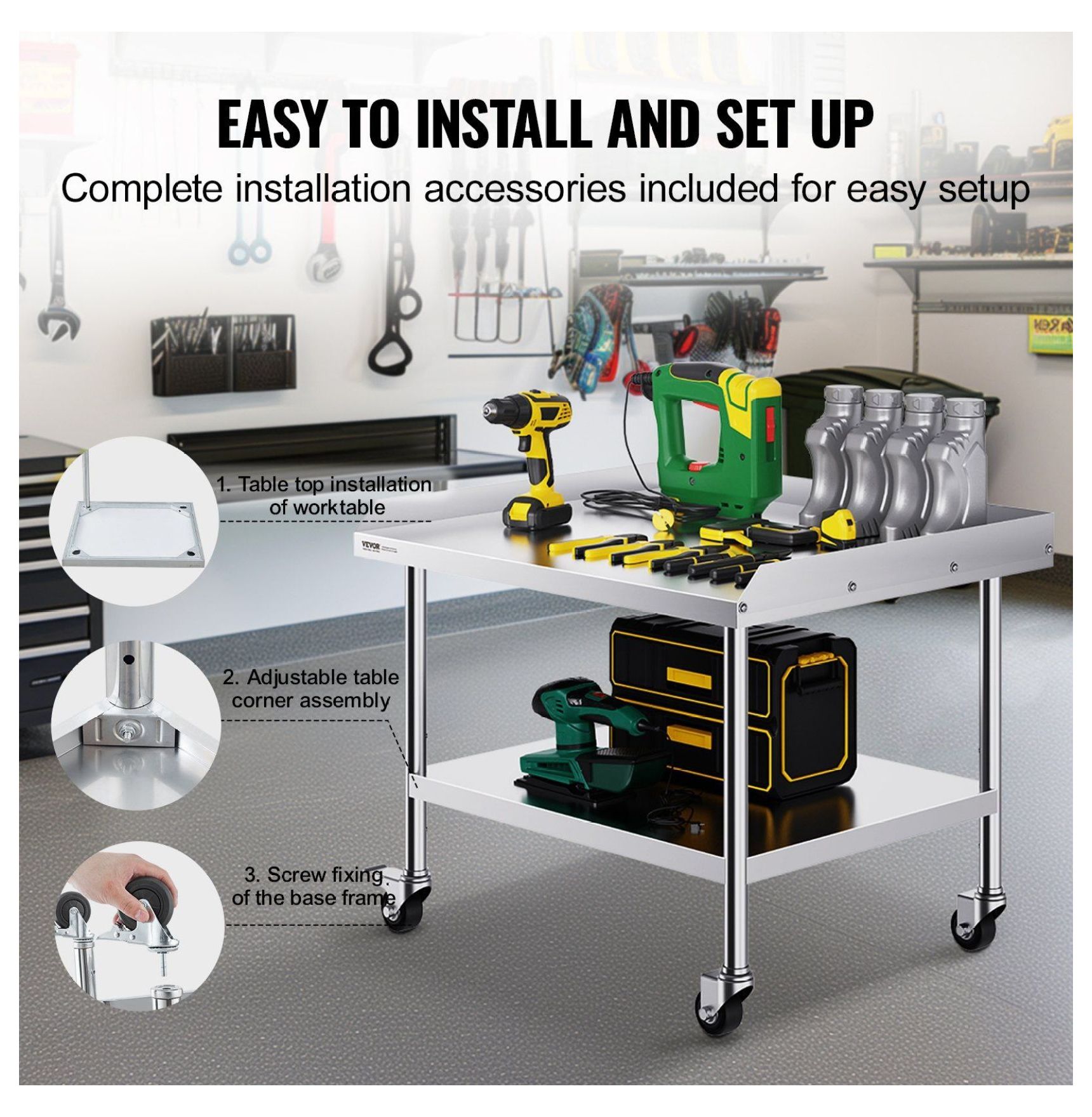 Stainless Steel Work Table 30x36x30in, 4-Wheel Prep Table with Backsplash - Heavy Duty Metal Worktable for Kitchen, Restaurant, Hotel