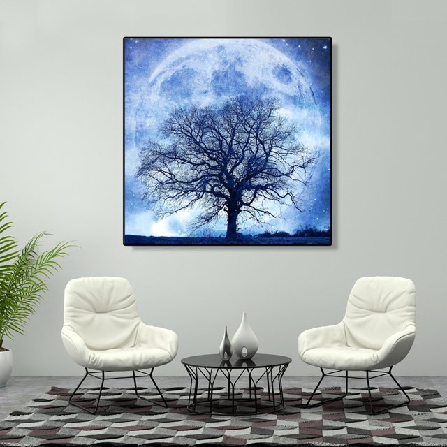 Cuadros Decorativos 5D bricolaje diamante pintura completo taladro árbol y luna cruz puntada bordado decoración Ehuebsd embutido en tela