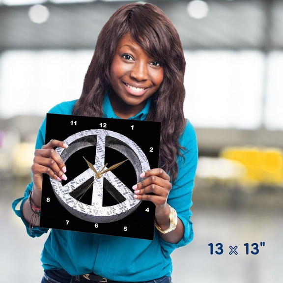 3dRose, Peace Pass It On a rough and worn metal three dimensional peace sign, 13x13 Wall Clock