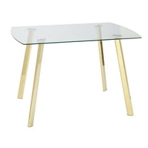 TMS Nola Indoor Dining Table with Tempered Glass Top and Gold-Tone Legs