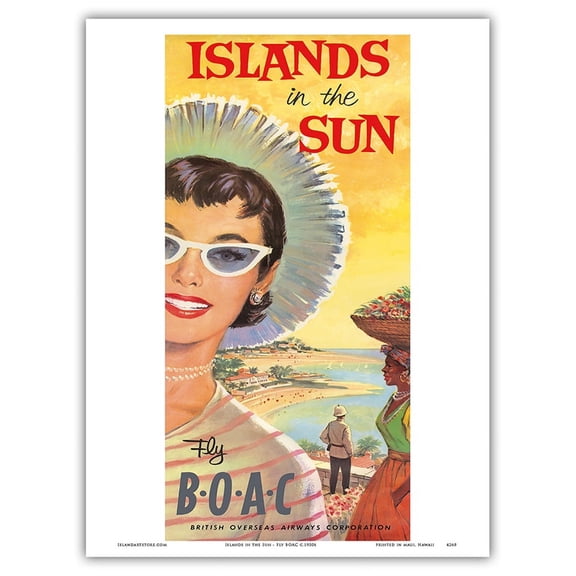 Islands in the Sun - Fly BOAC (British Overseas Airways Corporation) - Vintage Airline Travel Poster c.1950s - Master Art Print (Unframed) 9in x 12in