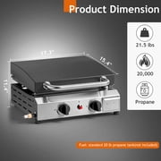Zintown 20000 BTU Propane Griddle with Lid and Ignition,Table Top Gas Grill Camping Griddle Portable with 2 Burner