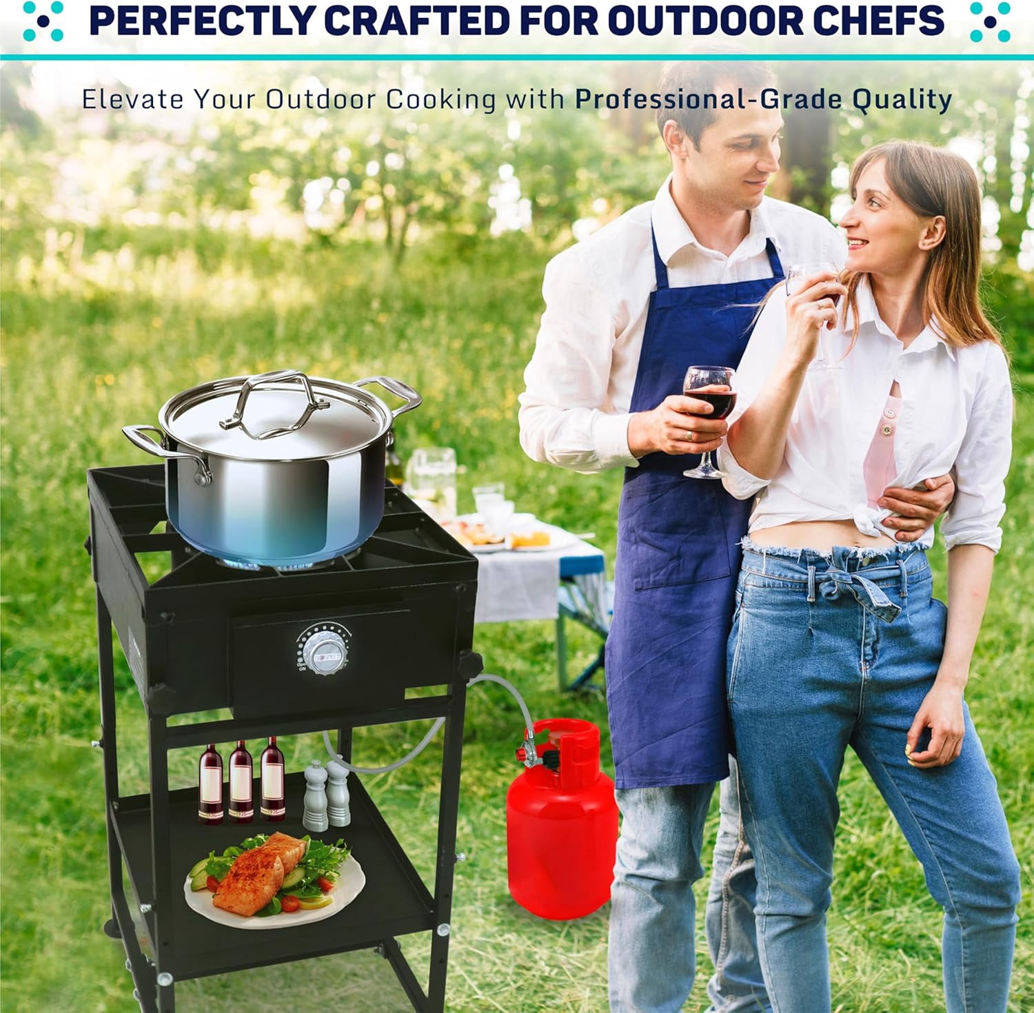 SONRET - One Burner Propane Camping Stove - 1,30,000 BTU -  with Adjustable Bottom Shelf