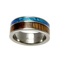 thumbnail image 2 of Genuine inlay Hawaiian koa wood synthetic opal wedding band ring titanium 8mm&nbsp;size 10.5, 2 of 4
