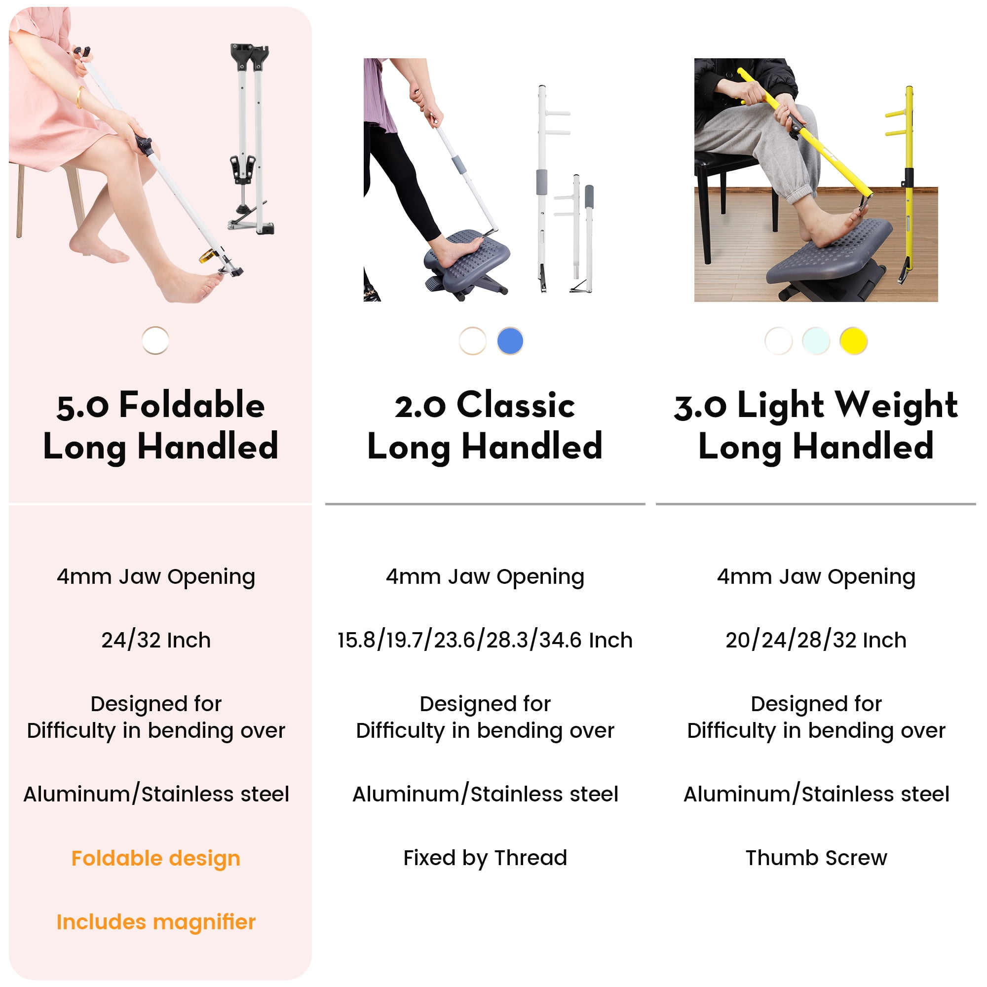 Foldable Long Handle Toenail Clippers Scissors, Include Magnifier, Foldable Handle, Wide Jaw Opening, Design for Seniors, Overweight, Hip and Waist Patients | Easy to Carry (with Magnifier, 24Inch)