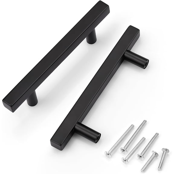 10 Pack 3-1/2" Black Kitchen Cabinet Pulls Square, 90mm Hole Center Stainless Steel Dresser Drawer 5-3/5" Overall Length