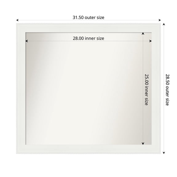 Amanti Art Custom Wall and Bathroom Mirror (28.5 x 31.5 in.), Vanity White Narrow Frame