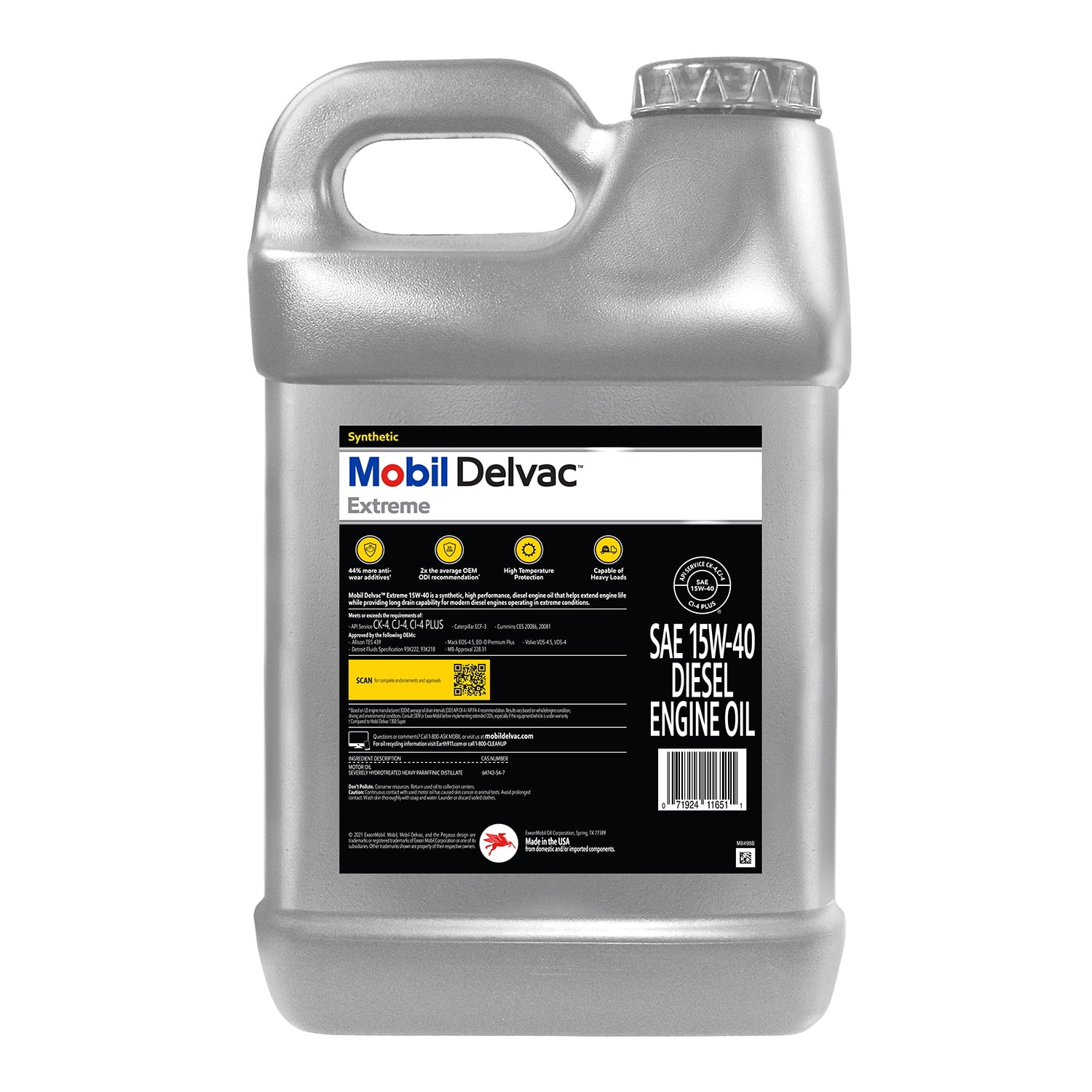 Mobil Delvac Extreme Heavy Duty Full Synthetic Diesel Engine Oil 15W-40, 2.5 gal - 1