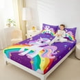 thumbnail image 4 of Manfei Cute Cartoon Unicorn Twin Sheet Sets,Colorful Rainbow Stripe Twin Fitted Sheet,Gold Stars Print Flat Sheet For Girls,Luxury Bedroom Decor,3-Piece, 4 of 7