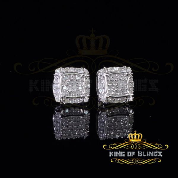 King of Bling's 0.25ct Diamond 925 Sterling Silver White Square Earring For Men's / Women's