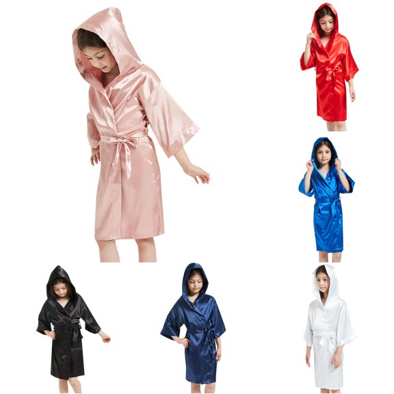 Weebloom Pajamas For Little Girls Toddler Kids Boys Silk Satin Hooded Bathrobe Kimono Robes Nightgown Clothes Sleepwear Nightwear Pjs Loungewear Khaki 6-7 Years