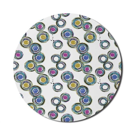 Colorful Mouse Pad for Computers, Strokes and Splashes Pattern Repetitive Circles Shapes on Plain Background, Round Non-Slip Thick Rubber Modern Gaming Mousepad, 8" Round, Multicolor, by Ambesonne