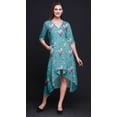 thumbnail image 2 of Bimba Robe Mi-Longue Classique en Coton à Manches Courtes Imprimée de Feuilles Bleues et de Magnolia avec Poches, Coupe Droite Asymétrique - Petit, 2 of 4