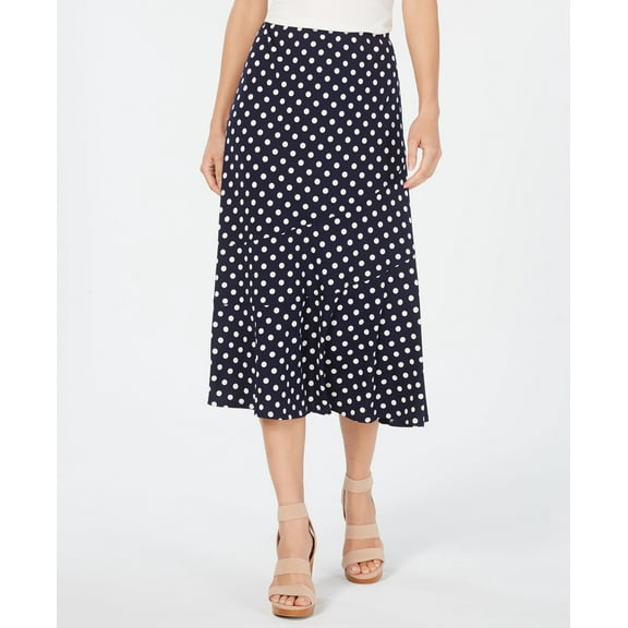 NY Collection Petite Printed Midi Skirt Navy Longdot PL