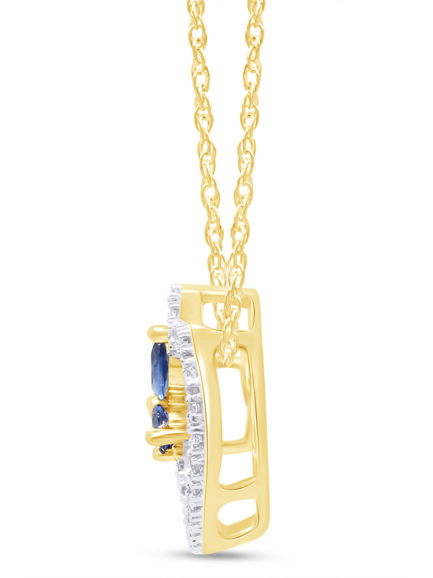 14k Yellow Gold Over Sterling Silver Simulated Blue Sapphire And Sparkling White Cubic Zirconia Butterfly Open Heart Pendant Necklace With 18" Chain