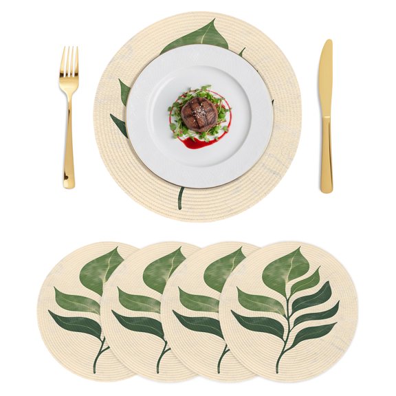 Round Placemats Vintage Leaves 15 inch Set of 4 Table Mats for Dining Table Green Tropical Plants Palm Leaf Heat Resistant Non-Slip Kitchen & Home Decorative Place Mat Set