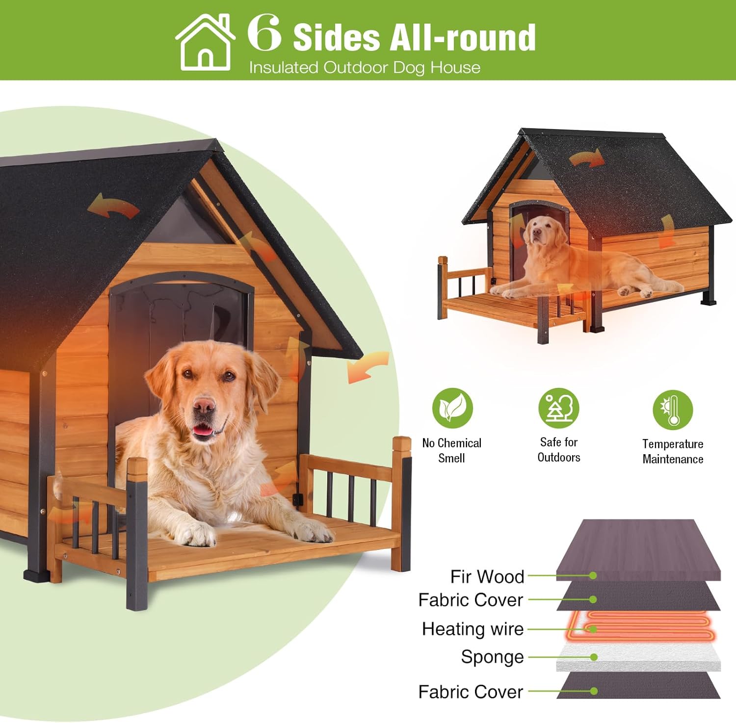 Aivituvin Large Heated Dog House Outdoor Insulated Weatherproof Dog Kennel with Heated Pad, Insulated All-Round Thermal Liner, Chew-Proof Strong Iron Frame Dog House for Dogs (Winter-Ready)