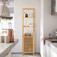 thumbnail image 2 of Natural Wood Bamboo Bathroom Storage Cabinet Tall Slim Cabinet w/ Shutter Door 4 Tier Shelves, 2 of 12