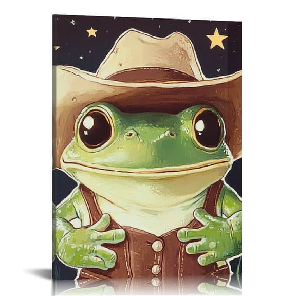 ZFLMY Frog Cowboy Hat Star Canvas Prints Wall Art Ready to Hang 12x16in