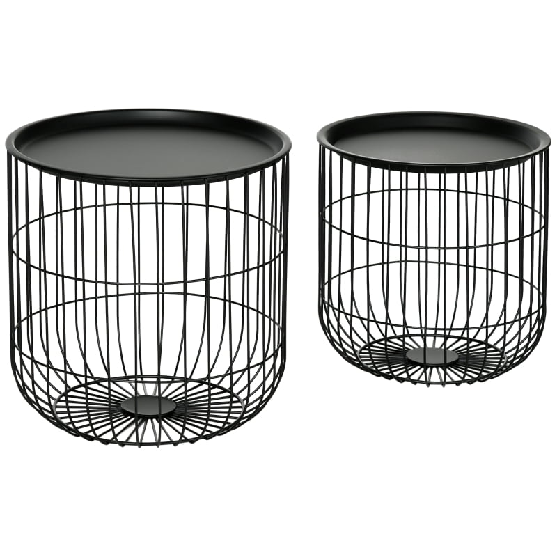 HOQBN Coffee Table Set, Nest of Coffee Tables with Steel Wire Basket Body and Removable Top for Living Room, Black