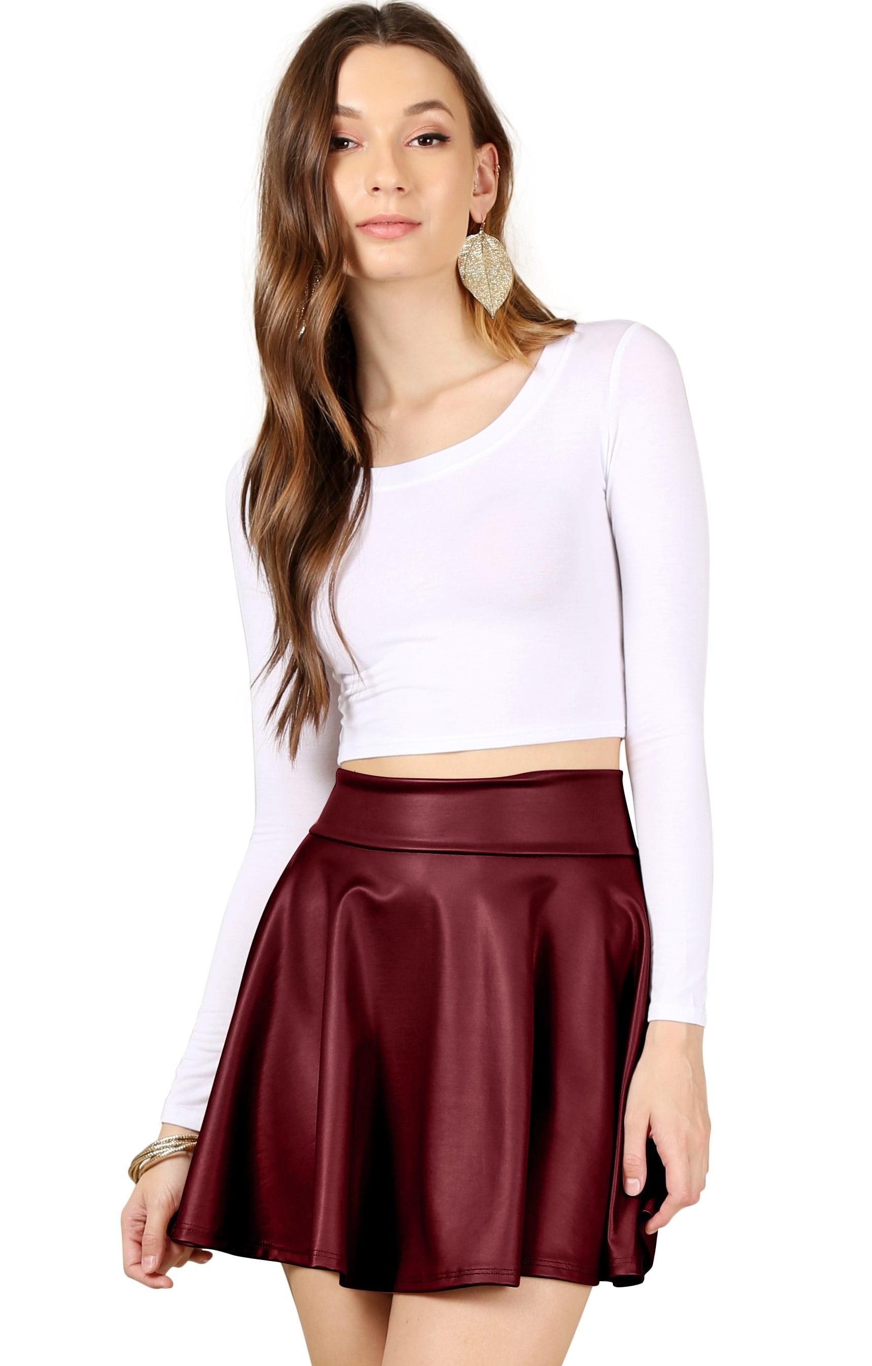 red leather skater skirt