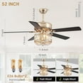 thumbnail image 2 of PHORUS 52" Crystal Ceiling Fan with Lights and Remote Control,Indoor Farmhouse Ceiling Fan, Wood Blades,Quiet Chandelier Fan for Living Room, Dining Room, Bedroom,Gold, 2 of 12
