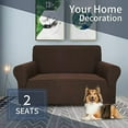 thumbnail image 2 of High Stretch 1-Piece Jacquard Small Checks Couch Covers for 2 Cushion Couch Anti Slip Love Seat Sofa Covers Loveseat Slipcovers Protector for Kids Pets (Loveseat, Coffee), 2 of 5