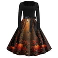 thumbnail image 2 of Women's Halloween Dress Bat Cocktail Square Neckline Fashion Swing Dress Candy Hepburn Long Sleeve Casual Dresses with Belt M, 2 of 5