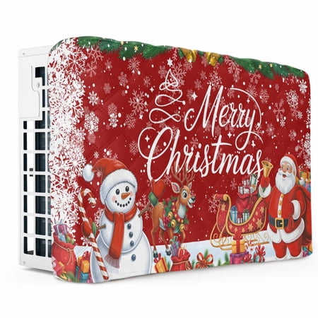 Red Christmas Indoor Air Conditioner Cover Double Insulated AC Covers for Inside Xmas Snowman Santa Elk Winter Snowflake Waterproof Window Air Conditioner Covers with Elastic Straps 21 Lx15 Wx3.5 D