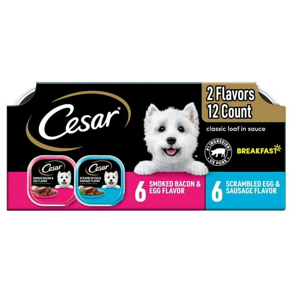Cesar Loaf in Sauce Breakfast Flavors Adult Wet Dog Food, 3.5 oz Trays, (12 Ct Variety Pack0