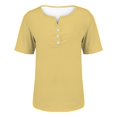 thumbnail image 3 of yunLCZ Basic T Shirts Women's Fashion Casual Solid Color Button Short Sleeve Top T Shirt Office Shirts Beige L, 3 of 4