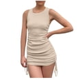 thumbnail image 4 of Fankiway Robe d'Été Unie pour Femmes Mode Slim Plissée Sans Manches Col Rond Robes d'Été pour Femmes Liquidation Robes pour Femmes Grande Taille Liquidation, 4 of 4