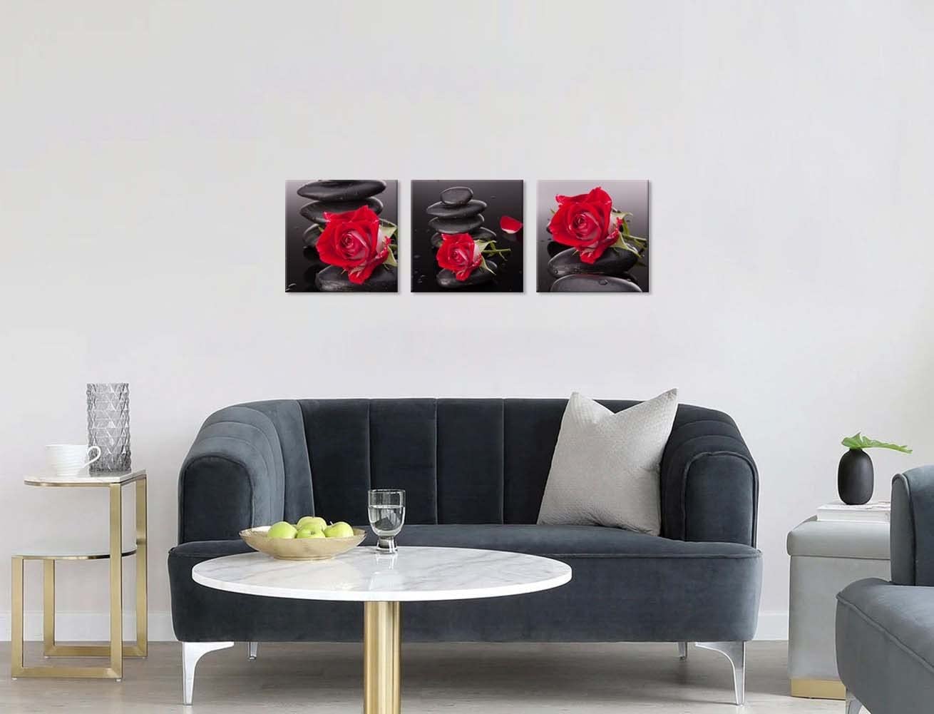 NAN Wind Canvas Print Pcs Black and White Red Rose Canvas Art Painting  Abstract Wall Art Decorations Flower Picture on Canvas for Home Decor  Stretched and Framed (20X20inchX3pcs rose2)