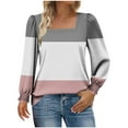 thumbnail image 2 of Zedker Stylish Striped Casual Fall and Winter Thermal Women's Quadrate Neckline Long Sleeve Knitted Sweaters with Elastic Cuffs,Pink,XXL, 2 of 6
