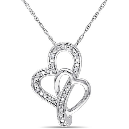 Miabella Diamond-Accent 10kt White Gold Double Heart Pendant, 17