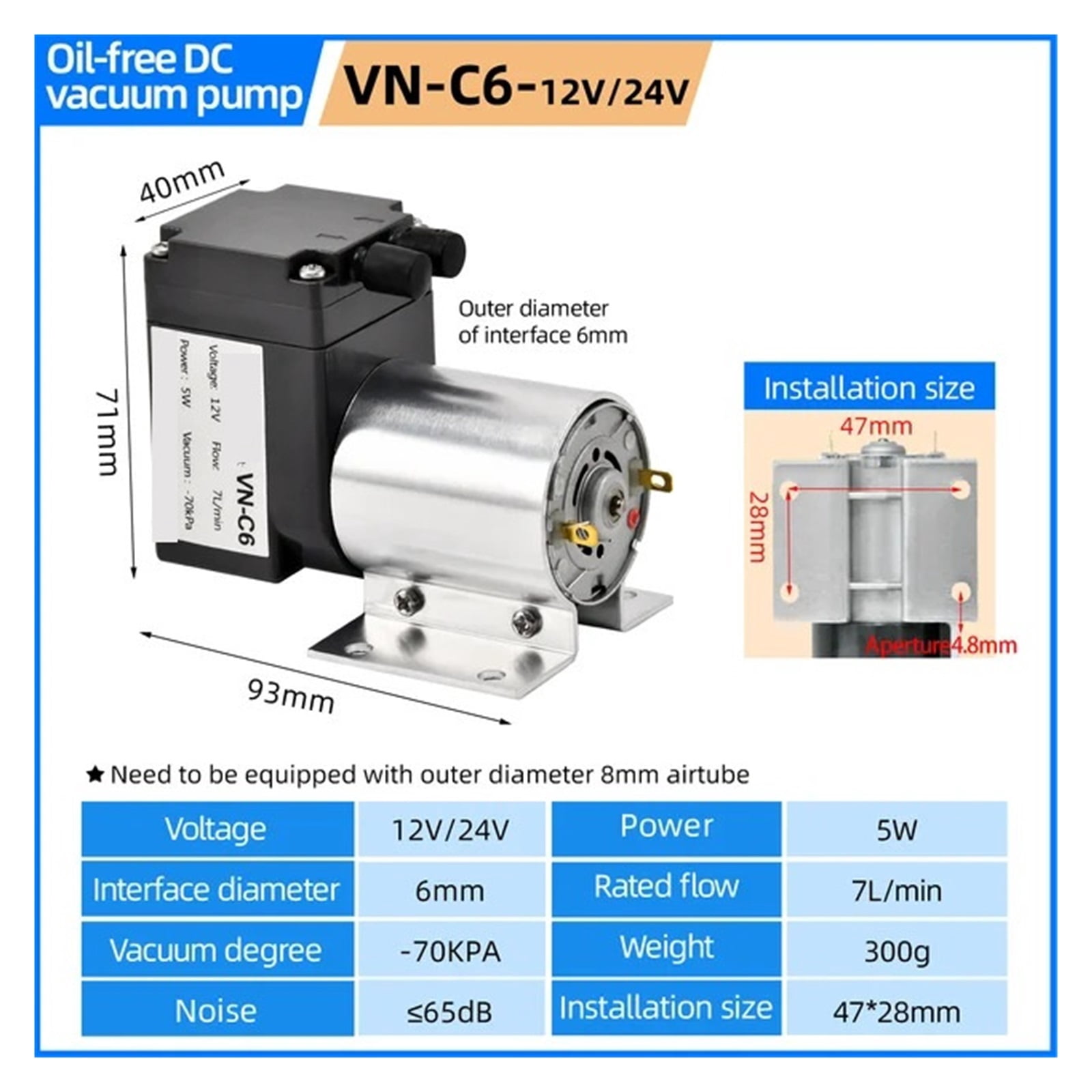 12V/24V DC Diaphragm Vacuum Pump, Electric Negative Pressure Suction Vacuum Pump