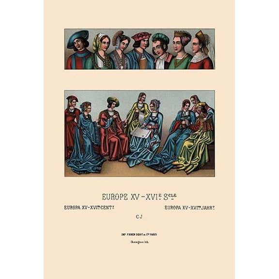 Assorted Costumes of the Early Renaissance-Fine Art Canvas Print (20" x 30")