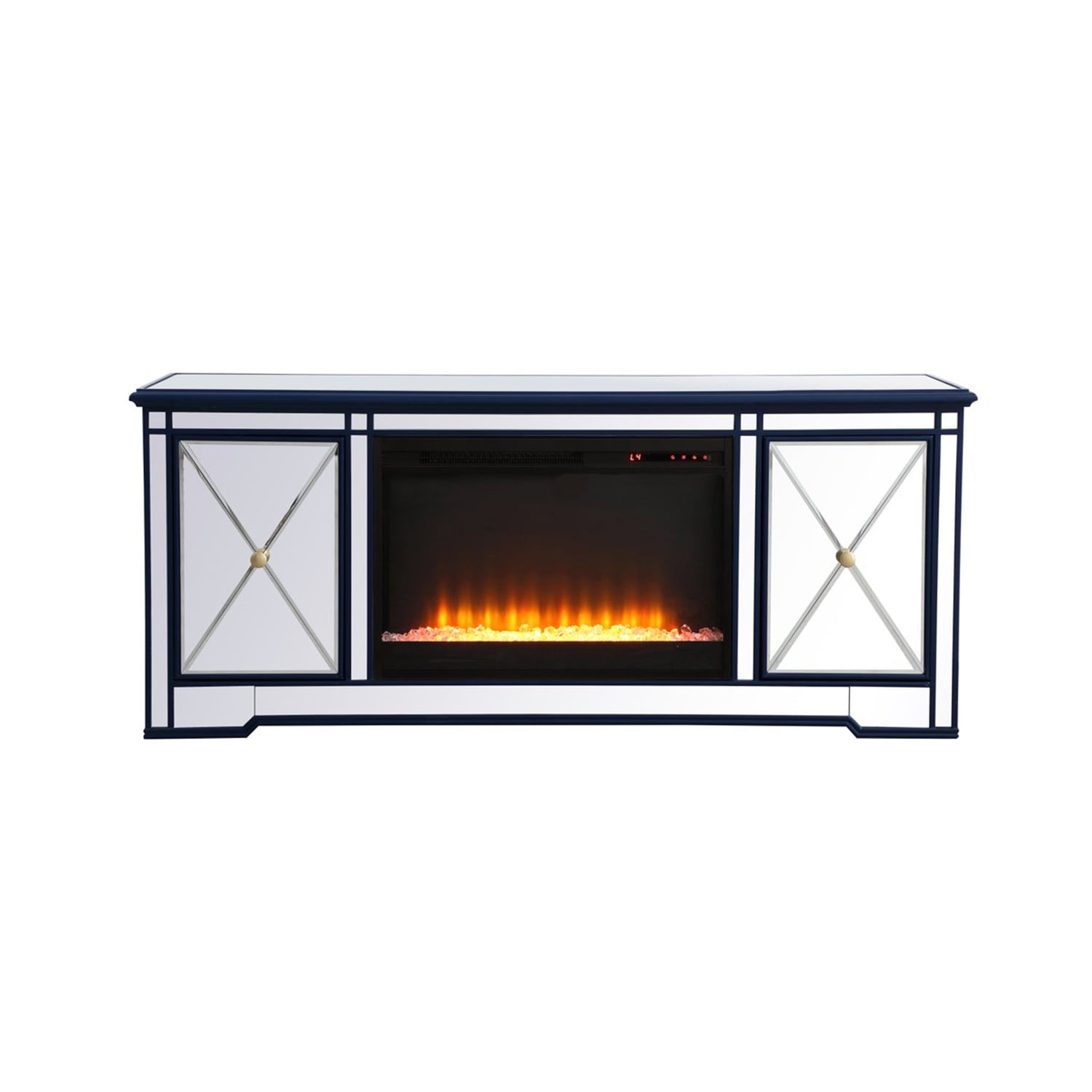 Elegant Decor Modern 60 in. mirrored tv stand with crystal fireplace in