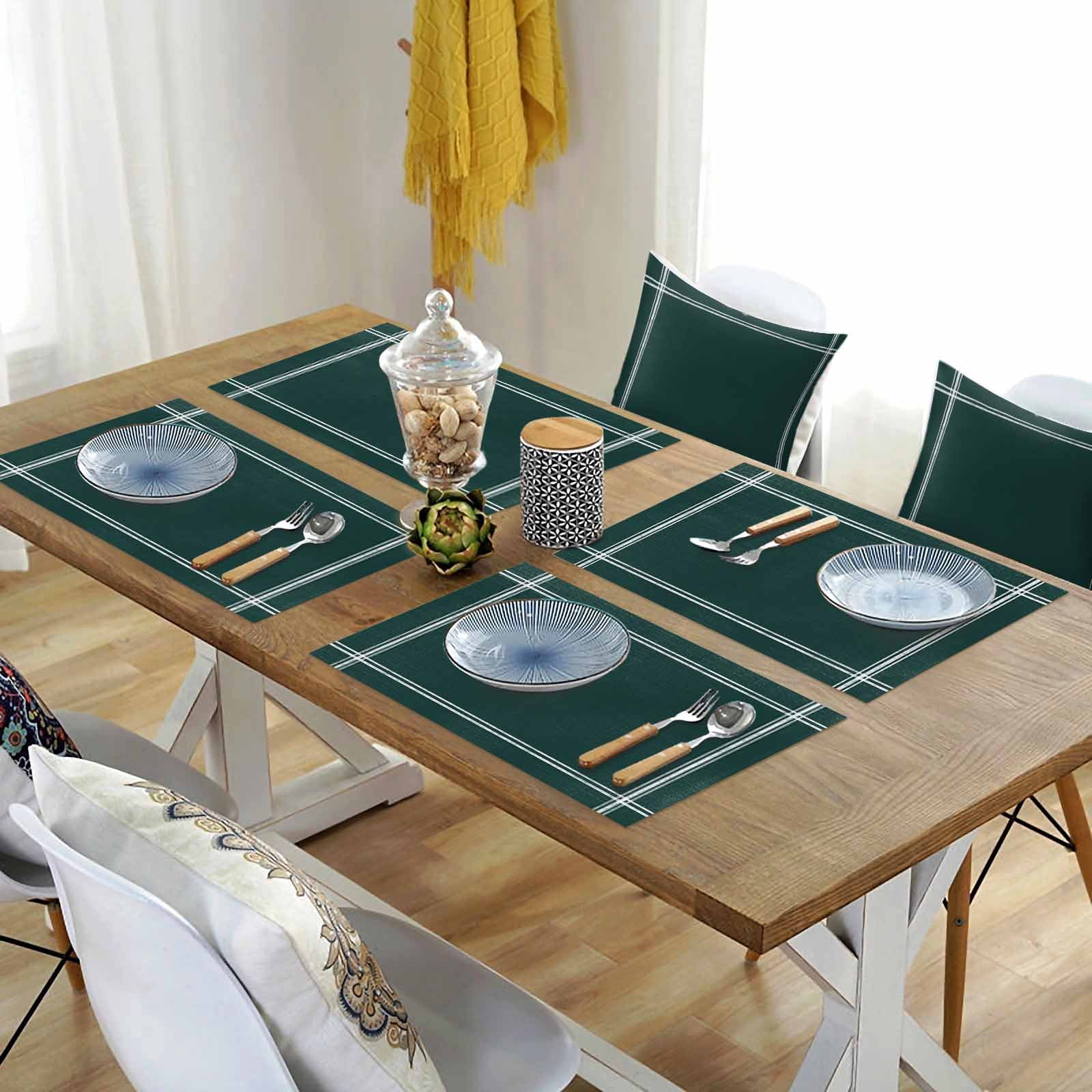 Placemats Set of 4, Solid Color Placemats Set of 4, Dark Green Tablemats Washable Placemat Table Decoration for Kitchen Table Dinner Party Home Decor Indoor Outdoor 13x19 Inch
