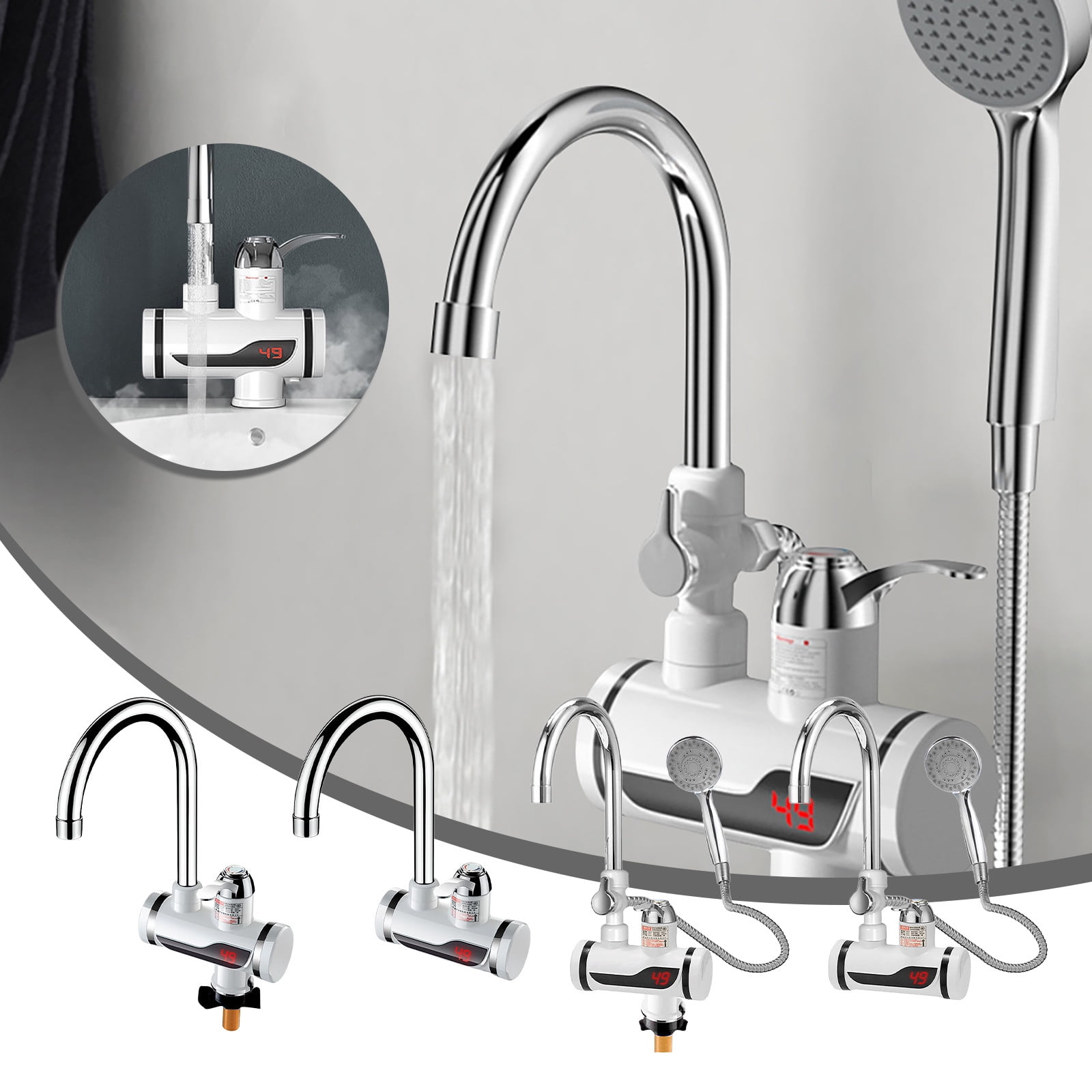 Apmemiss Clearance 110V Hot Water Heater Faucet Instant Tankless Water Heater Electric Kitchen Bathroom Fast Heating Tap Water Faucet with LED Digital Display Closeouts Clearance