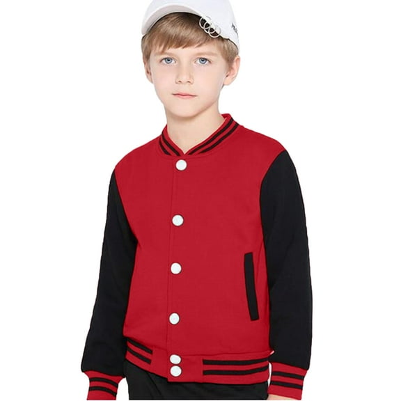 SGMVNU Boys Bomber Jackets Fashion Button Down Baseball Jacket, Plain Button Cardigan School Coat, Casual Fit Bomber Jacket for Spring Fall Outerwear, Black#2, 9-12 Years
