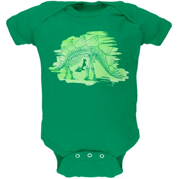 Dinosaur Fossil Stegosaurus Soft Baby One Piece Kelly Green 18-24 M