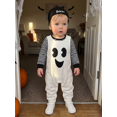 thumbnail image 5 of Cjfdfy Newborn Baby Boy Halloween Pumpkin Ghost Outfits My First Halloween Overalls Pants Striped Long Sleeve Romper And Hat Infant Cute My 1St Halloween Fall Winter Outfit, 5 of 9