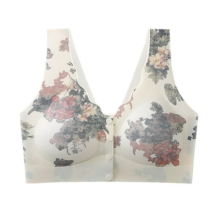 Nexjvus Nursing Bras Wirefree Front Open Front Open Button Maternity Bra Fashion Print Bra Size M-3XL
