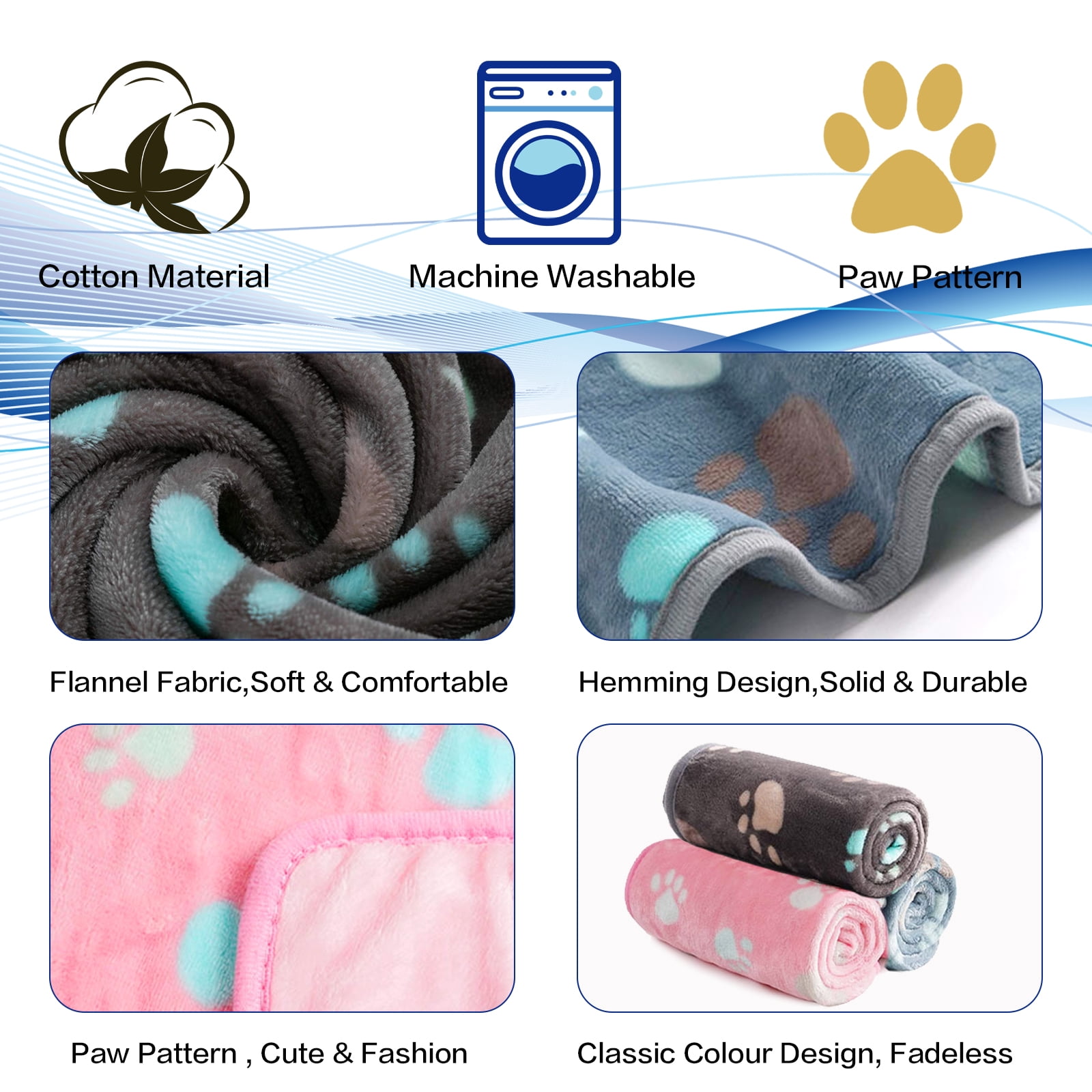 Vehomy 3Pcs Dog Blankets for Medium Dogs Pet Dog Flannel Blankets with Paw Patterns Warm Pet Cat Mat for Dog Bed Kennel Cute Paw Puppy Blanket Quilt Pet Blanket for Kitten Puppy L 27.5"x31.5"