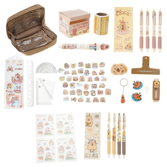 21Pieces Cartoon Student Stationeries With Large Pencil Case Sticky Note Ruler